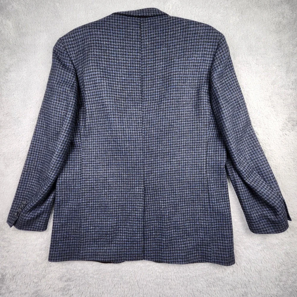 Lands' End Blazer Jacket Mens 48L Blue Houndstooth Wool Sport Coat